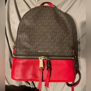Michael Kors Rhea Backpack Red and Brown